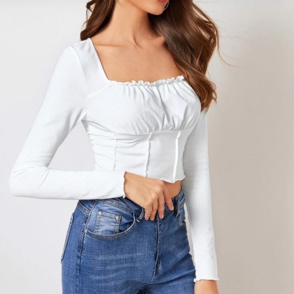 White Long-sleeve Crop Top ***Lowest Price***